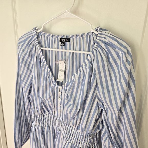NWT J.Crew V-Neck Smocked Waist Striped Top - Picture 6 of 14